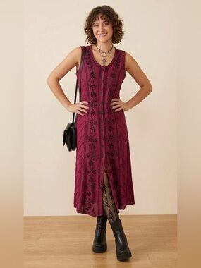 Garden Belle Shop Harper Button Down Dress OS Embroidered Boho Cottage Ren Faire